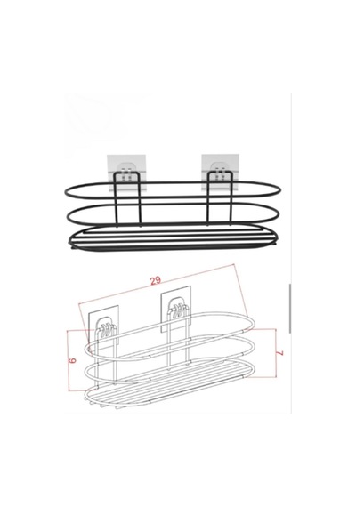 Yapışkanlı Siyah Banyo Düzenleyici Şampuanlık Sabunluk Oval Banyo Duş Organizer Siyah Diğer