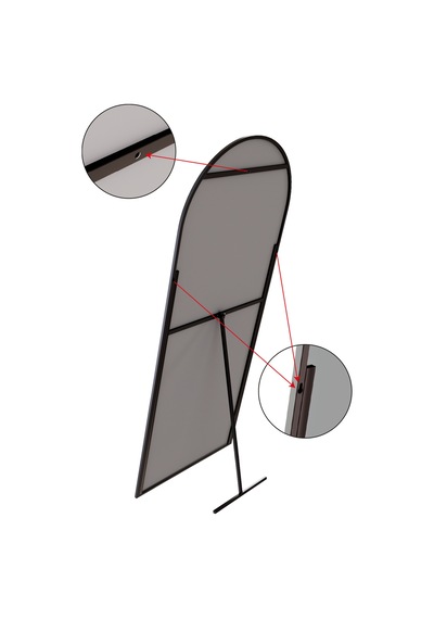 Evdemo Pamir Siyah Metal Çerçeveli Ayaklı Oval Boy Aynası 180x60 Cm Siyah