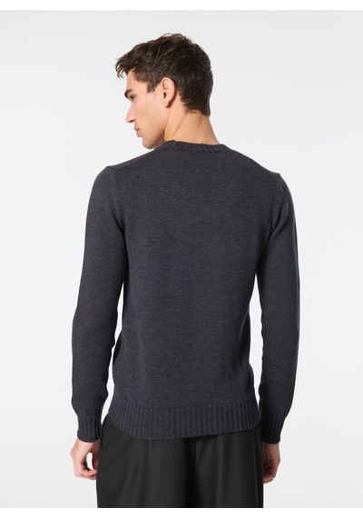 Alpha Studio Antrasit Erkek %100 Yün Slim Fit Kazak Au-7030c Crew Neck