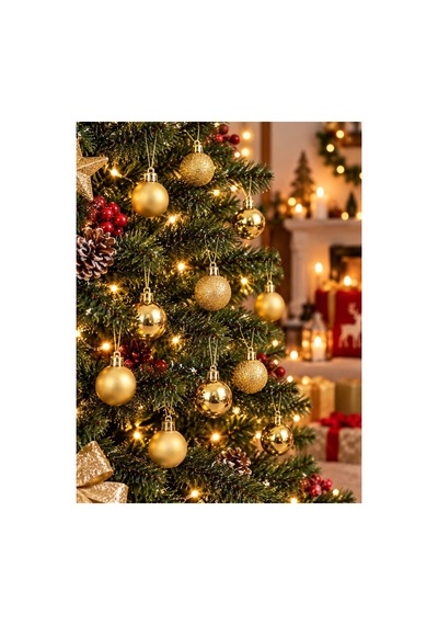 Yeni Yıla Özel 12 Parça Yılbaşı Çam Ağacı Topları Sarı Gold Renkli Noel Ağacı Süs Topları 4 Cm Diğer