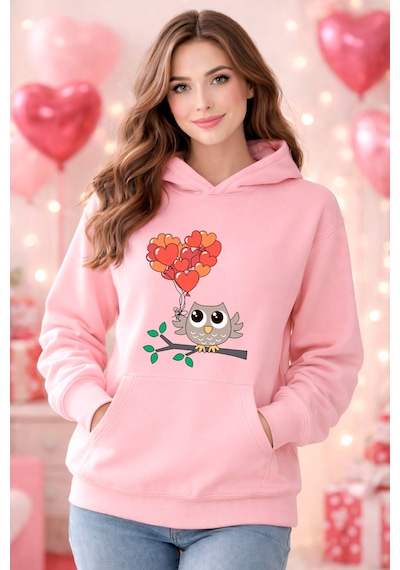 Stil X Sevgililer Gününe Özel, Kapüşonlu Kadın Sweatshırt, Valentıne's Day Pembe-3
