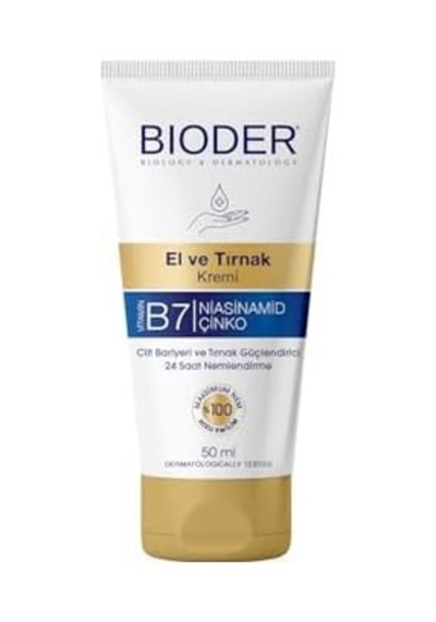 Bioder El Ve Tırnak Bakım Kremi 50 Ml Biotin, Niasinamid Ve Çinko İçerikli Nemlendirici, Tırnak Güçlendirici