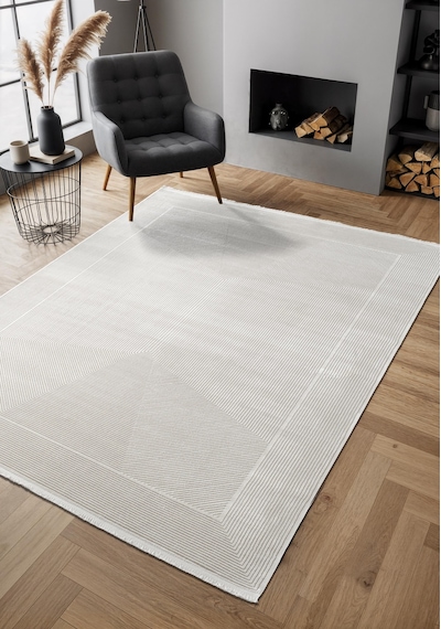 Cosmos Cs006w Beyaz Halı Modern Detaylı Pamuk Taban Viskon Tozuaz Salon Yatak Odası Koridor Halısı-678 Beyaz