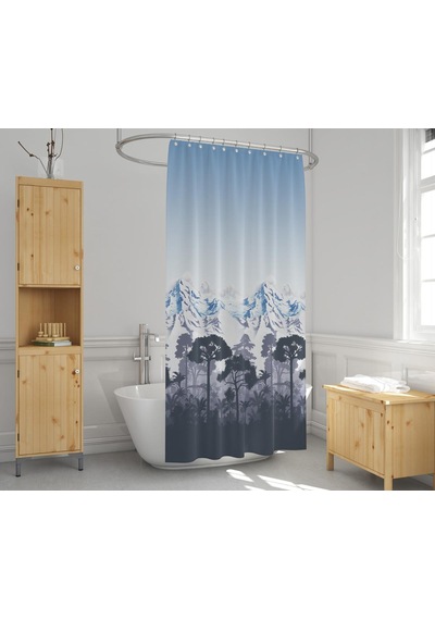 Banyo Perdesi 1x180x200 Tek Kanat Duş Perdesi Halkalı Duşakabin Perdesi 10292 Mavi