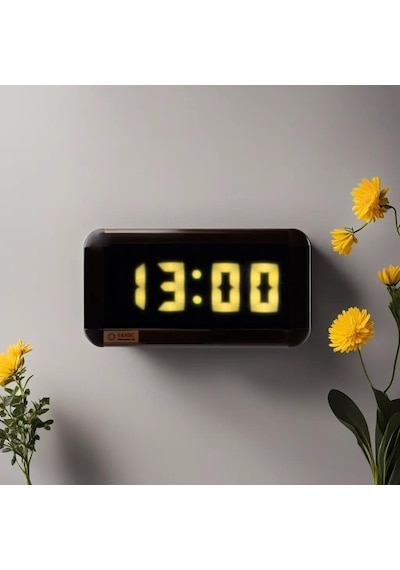 Dijital Led Duvar Ve Masa Saati Ve Derece - Sarı Kasa Ölçüleri: 7x17 Cm