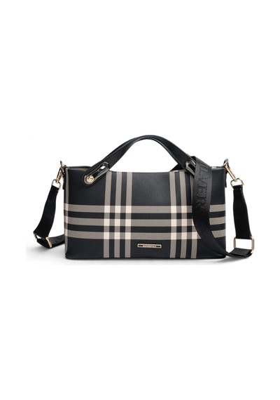 Silver & Polo Silver Polo Siyah - Siyah Çizgili Ekose Kadın Çapraz Çanta Sp1288