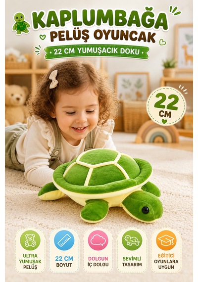 Kaplumbağa Figürlü Pelüş Oyuncak 22 Cm Yumuşak Dolgulu Sevimli Çocuk Oyun Arkadaşı Model Yeşil
