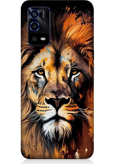 Oppo A55 Uyumlu Silikon Kılıf Sarı Kırmızı Kral Aslan