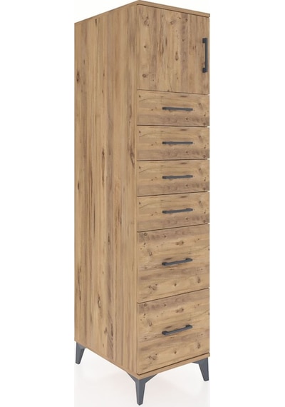 Kronos Dolap Tek Raflı 6 Çekmeceli Tek Kapaklı 44x59x182 Çam-çam Çam
