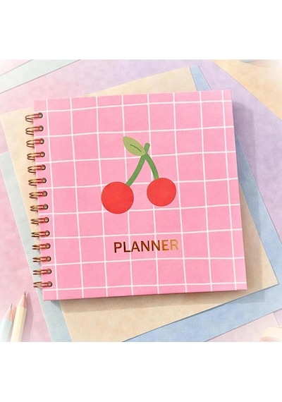 Lizy Spiralli Süresiz Planlayıcı Ajanda - 19x19 Cm - Motivasyon Ve Sticker Sayfaları Kiraz Kırmızı