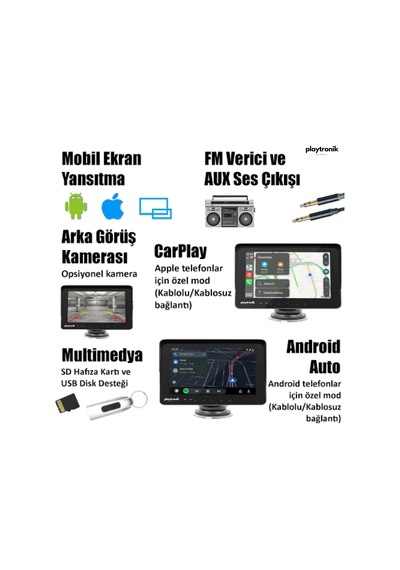 7 Tak Çalıştır Kablosuz Apple Carplay Ve Android Auto Oto Multimedya Araç Araba Ekran Double Teyp