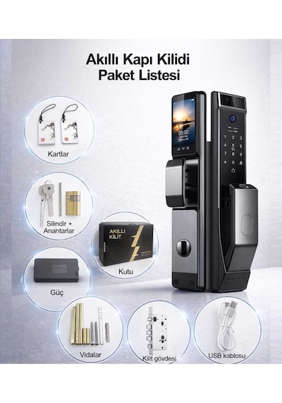 Novarex Pro Akıllı Kapı Kilidi Yüz Tanıma, Parmak İzi, Şifre, Kart Ve Tuya Uygulama Destekli
