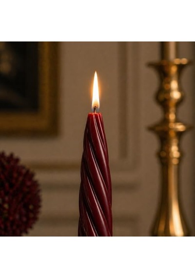 Bordo Balmumu Mum 2 Adet 27.5 Cm Kalın Burgulu Şamdan Mumu Dekoratif Noel Ve Yılbaşı Mumu Diğer