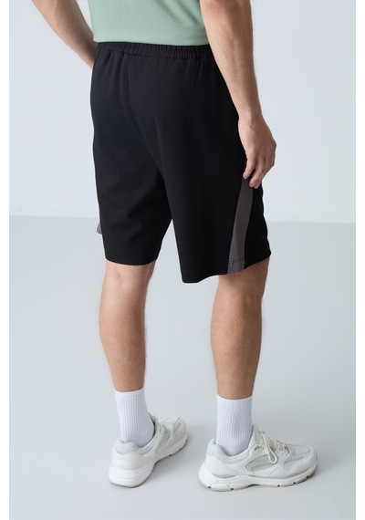 Air Jones Tommy Life Siyah Pamuklu Kalın Yumuşak Dokulu Standart Fit Basic Erkek Şort - 81280 Siyah