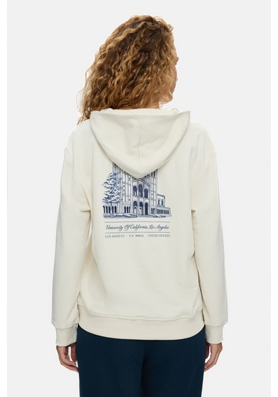 UCLA Nessa Kemik Rengi Kapüşonlu Pamuklu Baskılı Loose Fit Kadın Sweatshirt