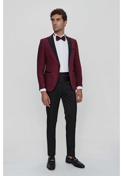 Morven Erkek Koyu Bordo Bolonya Ceremonia Damatlık Smokin 21mc055004752 Koyu Bordo