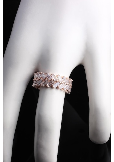 Omar Silver Kadın Zigzag Zirkon Baget Taşlı Tamtur Yüzük (520596661)