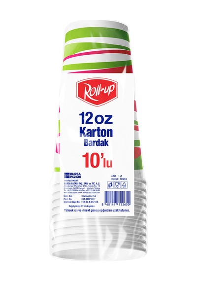 Roll-up Karton Bardak 12 Oz 10'lu Çok Renkli