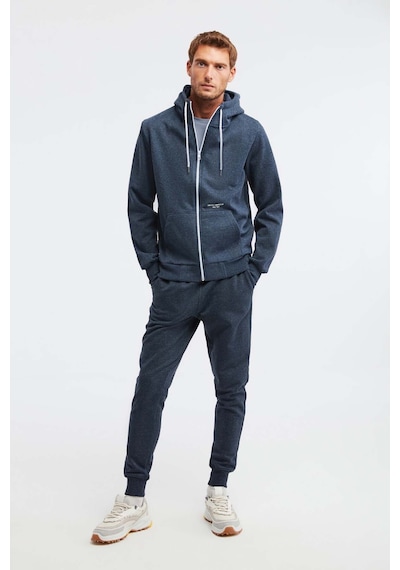 Grimelange Momentum Erkek Fermuarlı Yuksek Yaka Kapüşonlu Nakışlı Kordonlu Içi Polarlı Lacivert Sweatshirt