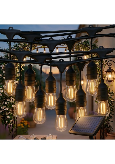 Güneş Enerjili Solar 10 Adet S14 Led Ampullü 10 Metre Led Işık Seti 10 Ampul