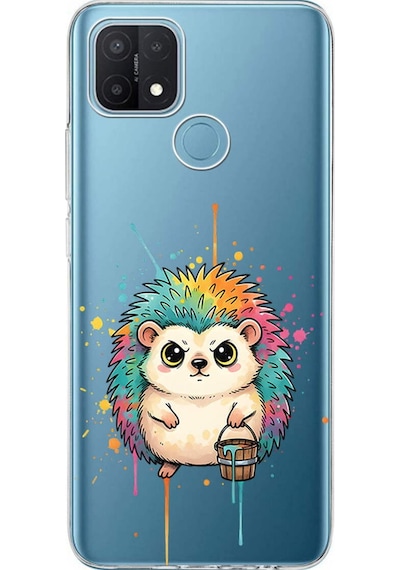 Oppo A15 İle Uyumlu Splash Kirpi Tasarımlı Şeffaf Silikon Kılıf Şeffaf