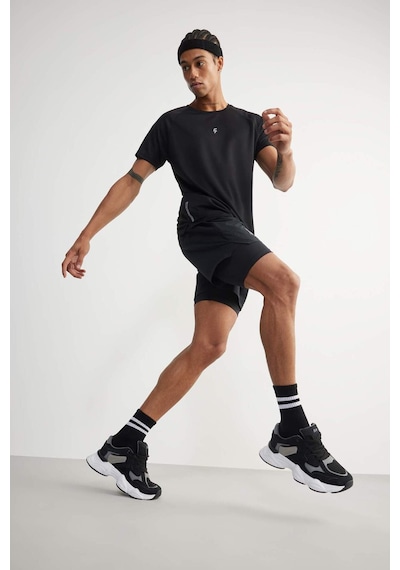 DeFactoFit Slim Fit Dar Kesim Fermuarlı Telefon Cepli Sporcu Taytlı Şort Z2147AZ24AUBK81