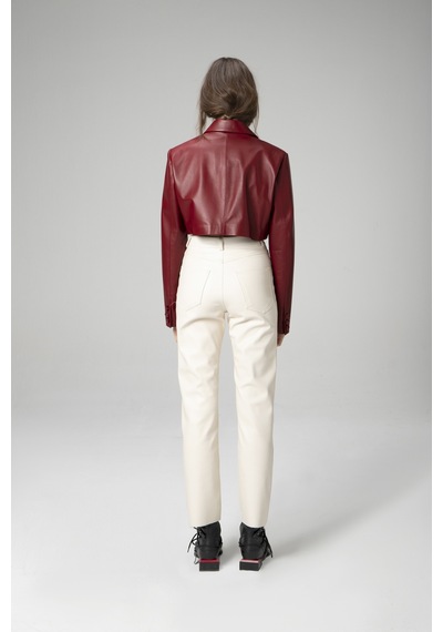 Dericlub Jasmine Kadın Crop Blazer Hakiki Deri Ceket A.bordo Null Bordo