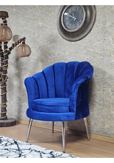 Zafir Tekli İstiridye Krom Kaplama Sivriltme Ayak Çay Seti Koltuk Tekli Berjer , Balkon, Salon, Ofis Mavi