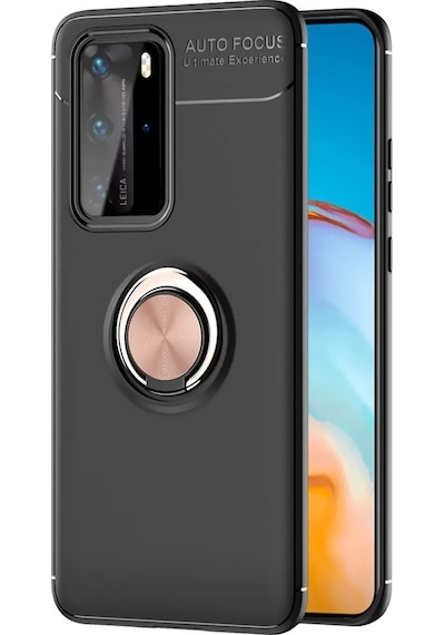 Huawei P40 Pro Kılıf Yüzüklü Tam Korumalı Silikon Kapak