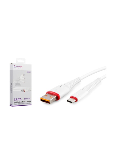 Genax Gnx123 Type-c M To Usb M Kablo Balık 3.4a 1.2m Beyaz