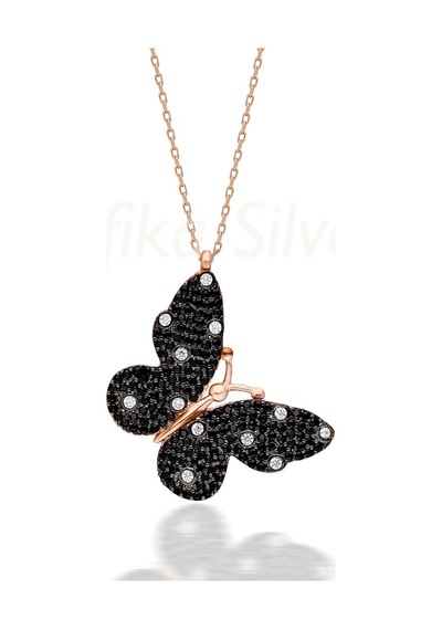 Kuyumcudukkani Siyah Taşlı "kelebek" Figürlü Kolye-20643-r-blk Rose Gold - Siyah