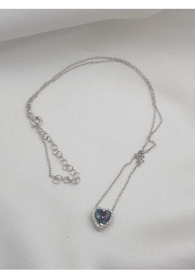 Vog Swarovski Taşlı S Model Mistik Topaz Kalp Taş Detay Gümüş Sevgiliye,arkadaşa Kolye