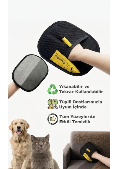 Evcil Hayvan Tüy Toplama Eldiveni - Kedi Köpek Tüy Temizleme Aparatı - Yıkanabilir Pratik Yüzey Temizleyici
