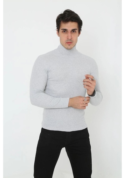 Erkek Fitilli Kaşkorse Kumaş Boğazlı Full Likralı Slimfit Body - Gri