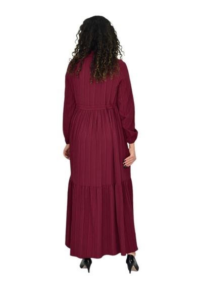 Wearon Kadın Uzun Kol Lastikli Kabartma Çizgili Elbise Bgl-st04676 Bordo
