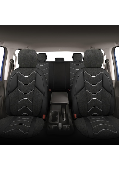 Minderland Verita Elegance Serisi Oto Koltuk Kılıfı, Keten-deri / Siyah, Renault 12 İle Uyumlu