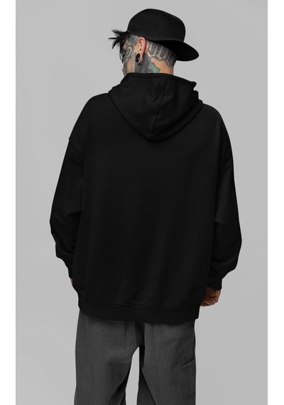 Sevbano Baskısız Unisex Oversize Basic Hoodie Siyah