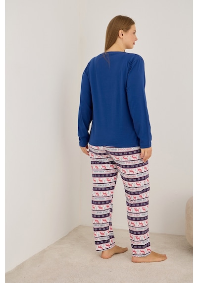 Siyah İnci Curve Büyük Beden Battal Boy Pamuklu Pijama Takım 25240867 İndigo