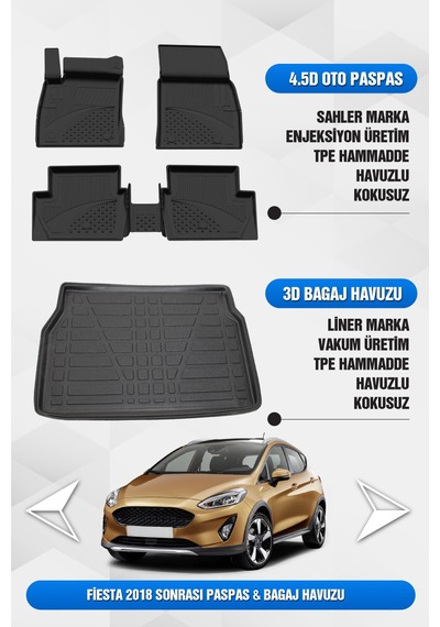 Ford Fiesta 2018 Ve Sonrası Uyumlu 4.5d Premium Havuzlu Oto Paspas Ve Liner Bagaj Havuzu