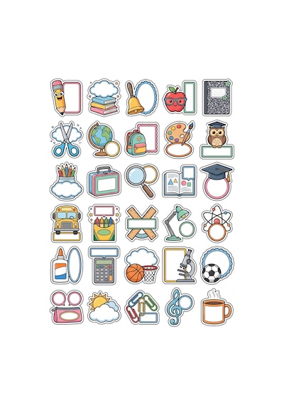 30 Adet Sevimli Okul Kırtasiye Sticker Seti - Defter Ajanda Laptop Çok Renkli