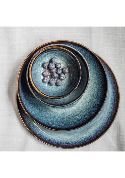 4 Lü Kase Seti Mavi Renk 14 Cm Meridyendukkan Stoneware, Renkli Sır