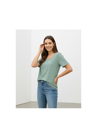 Lyvean Kare Yaka Oversıze Kısa Kollu Tshirt Yosun Yeşili