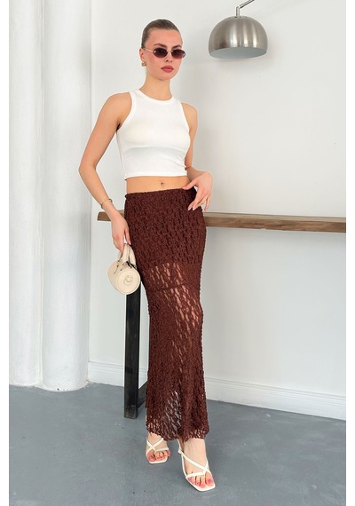Verymoda Dantel Abiye Etek F1887 Kahve