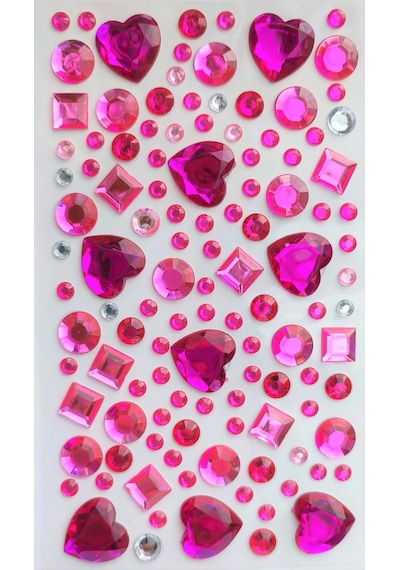 Taş Sticker Pembe Kalpler Yapışkanlı Saç , Yüz Ve Tırnak Taşı Işı
