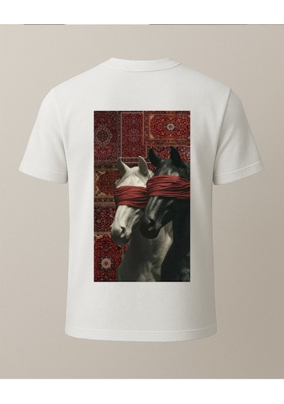 Etnik Atlar Baskılı T-shirt Beyaz
