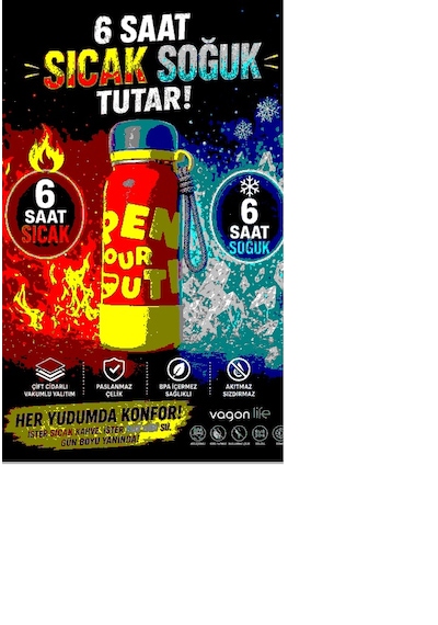 Vagonlife Vagonlıfe 550 Ml Çelik Termos Matara 6 Saat Sıcak Soğuk Plastik Korumalı Sızmaz Koku Yapmaz Kırmızı - Sarı