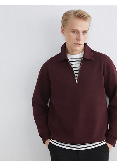 Lcw Vision Bordo Polo Yaka Erkek Kalın Sweatshirt