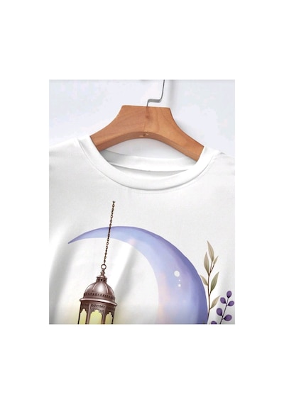 Stil X Ramazan Bayramı Baskılı Kız Çocuk Tshirt, %100 Pamuklu Kumaş Beyaz-5