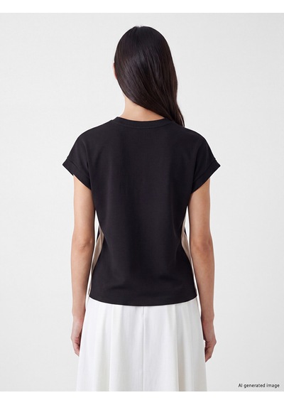 Lcw Everyday Siyah Şerit Detaylı Soft Touch Oversize Kadın Tişört