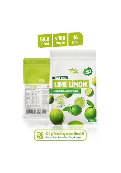 Dondurularak Kurutulmuş Lime Limon 16 G Freeze Dried Meyve Cipsi Çıtır Meyve Kurusu 5 Adet 18 G